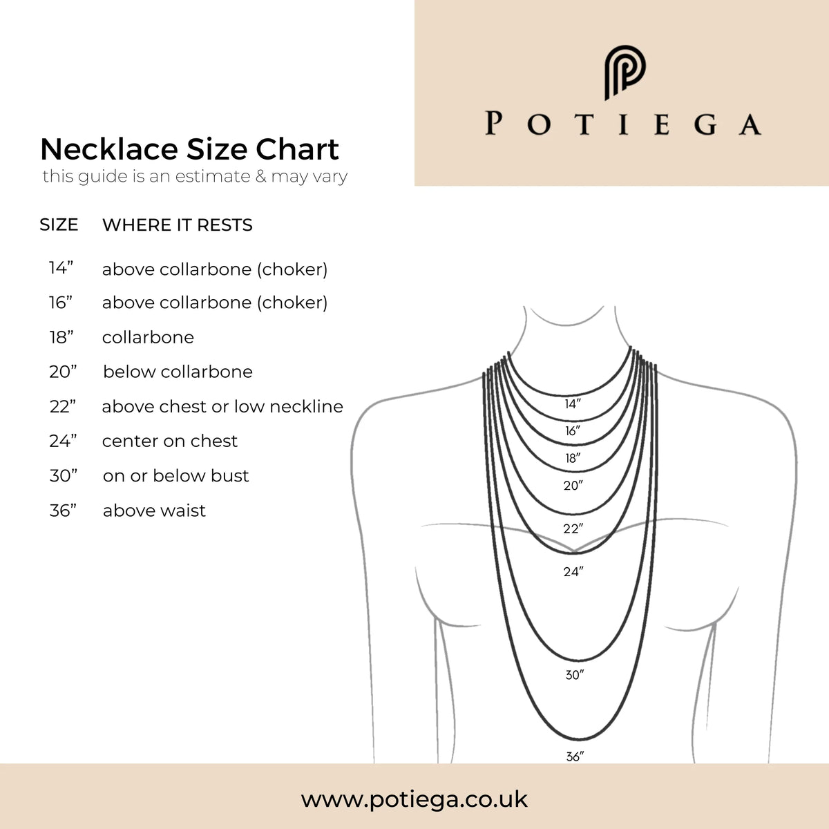 Necklace length size chart