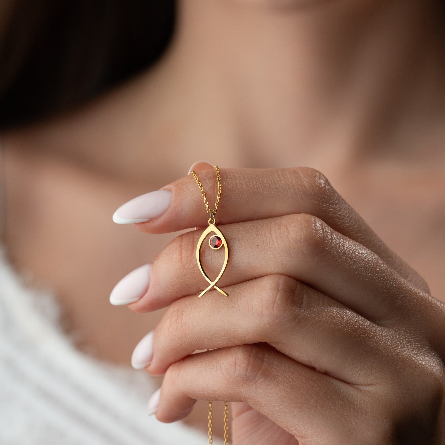 Christian Fish Birthstone Necklace | Faith Gift for Her