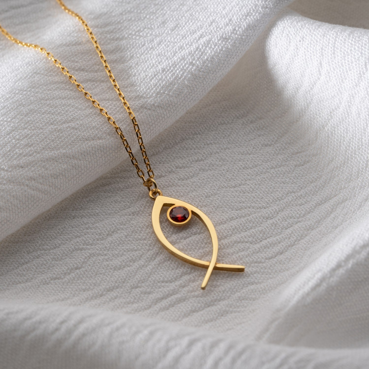 Christian Fish Birthstone Necklace | Faith Gift for Her