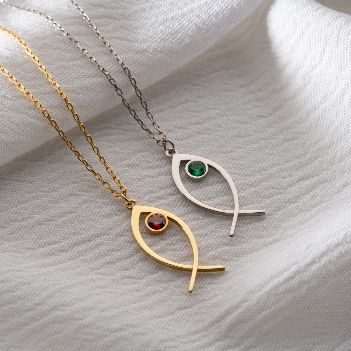 Christian Fish Birthstone Necklace | Faith Gift for Her