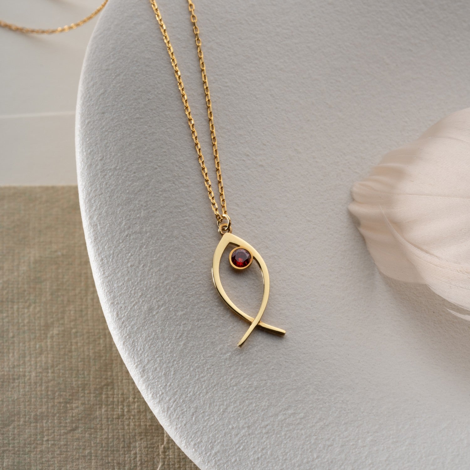 Christian Fish Birthstone Necklace | Faith Gift for Her