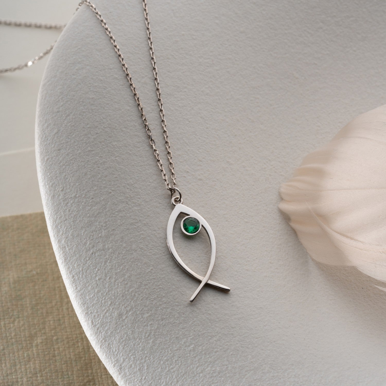 Christian Fish Birthstone Necklace | Faith Gift for Her