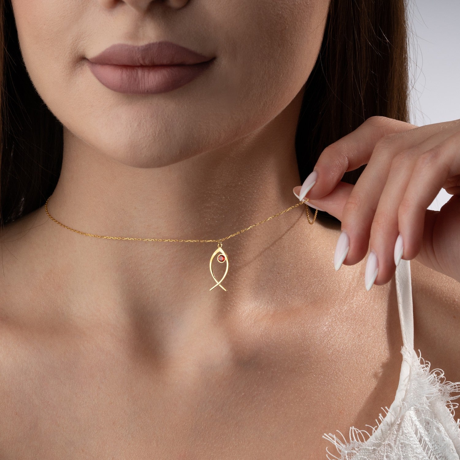 Christian Fish Birthstone Necklace | Faith Gift for Her