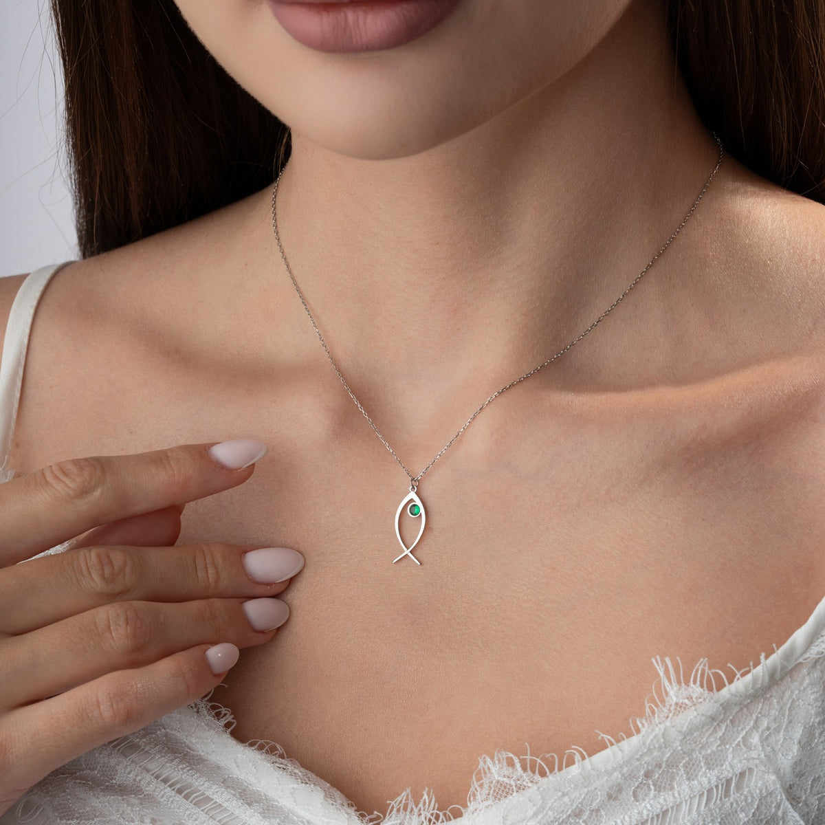 Christian Fish Birthstone Necklace | Faith Gift for Her