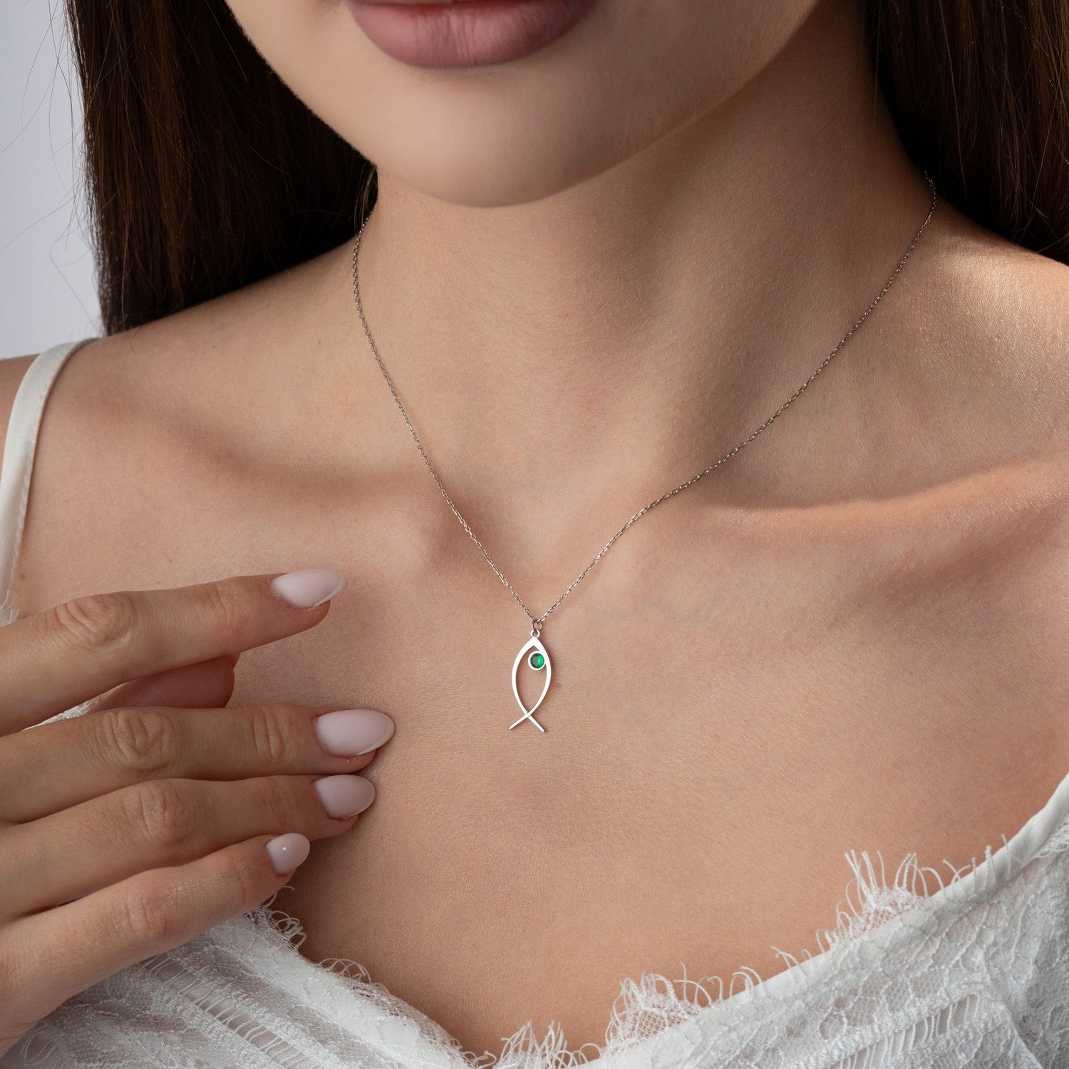 Christian Fish Birthstone Necklace | Faith Gift for Her