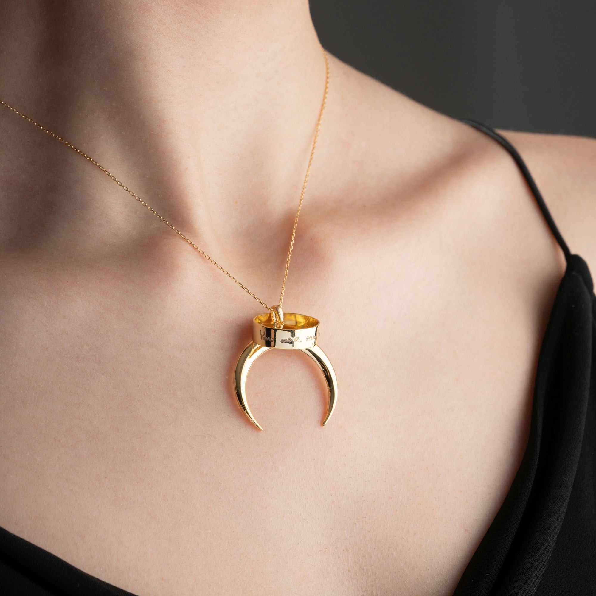 Crescent Moon Ring Holder Necklace
