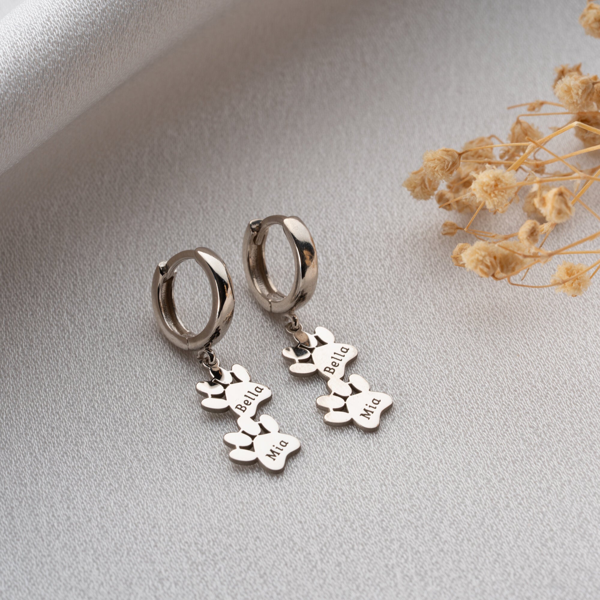 Personalised Paw Print Dangle Earrings