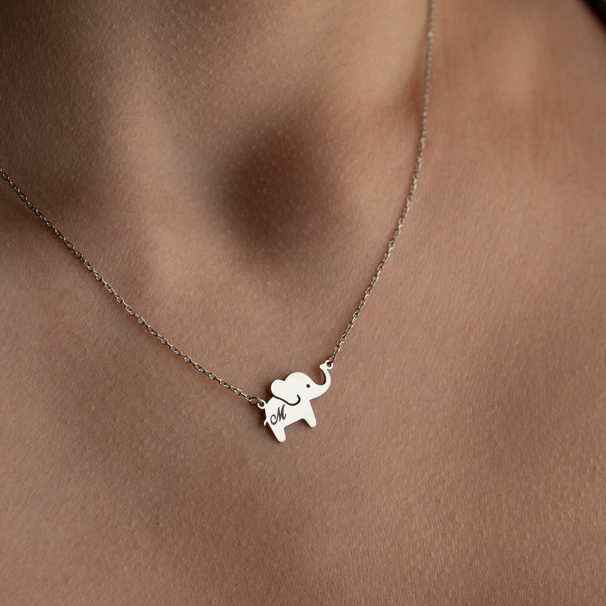 Personalised Elephant Initial Necklace