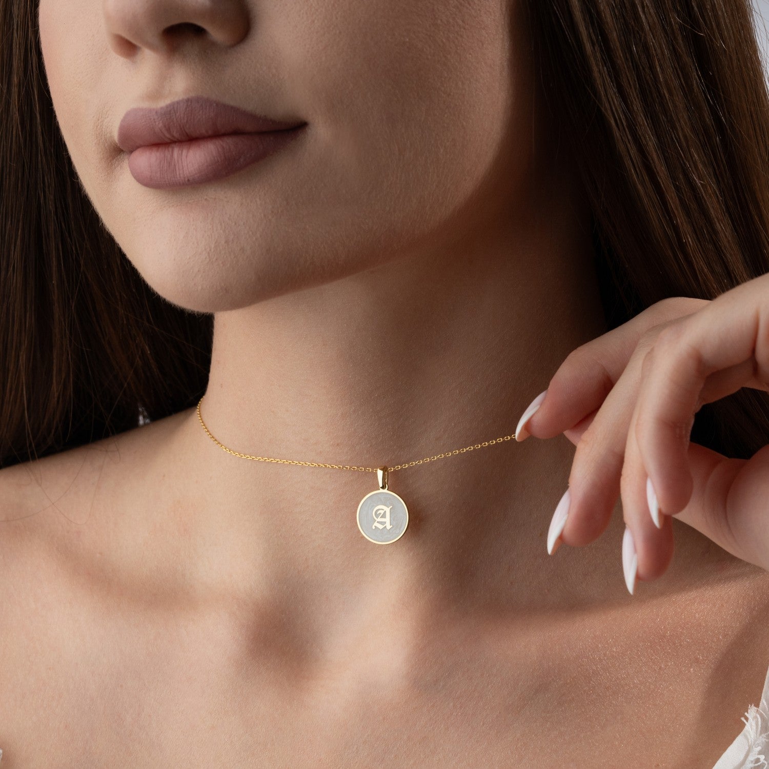 Gothic Initial Mother of Pearl Necklace | Edgy Personalised Gift