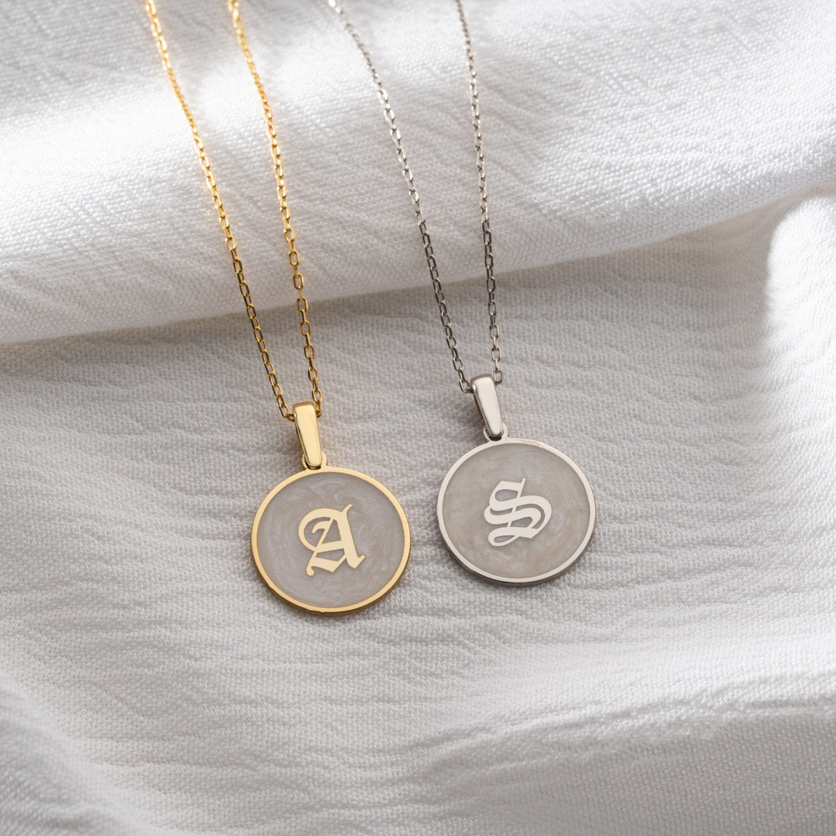 Gothic Initial Mother of Pearl Necklace | Edgy Personalised Gift