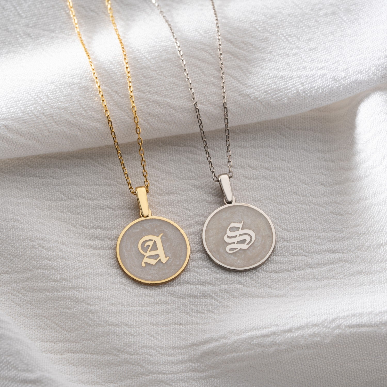 Gothic Initial Mother of Pearl Necklace | Edgy Personalised Gift