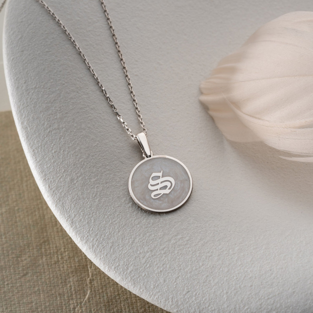 Gothic Initial Mother of Pearl Necklace | Edgy Personalised Gift