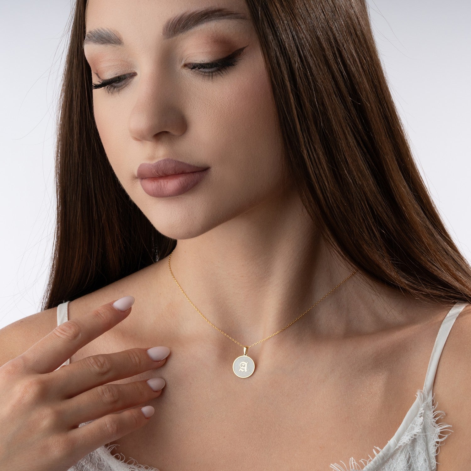 Gothic Initial Mother of Pearl Necklace | Edgy Personalised Gift