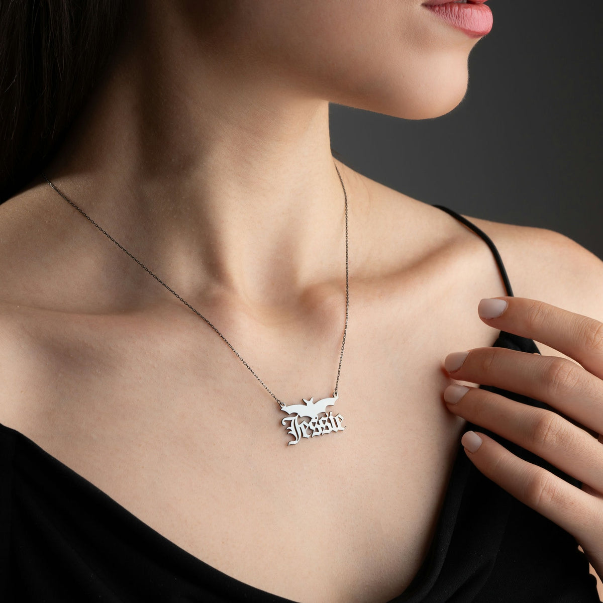 Personalised Ghost Bat Witch Pumpkin Name Necklace