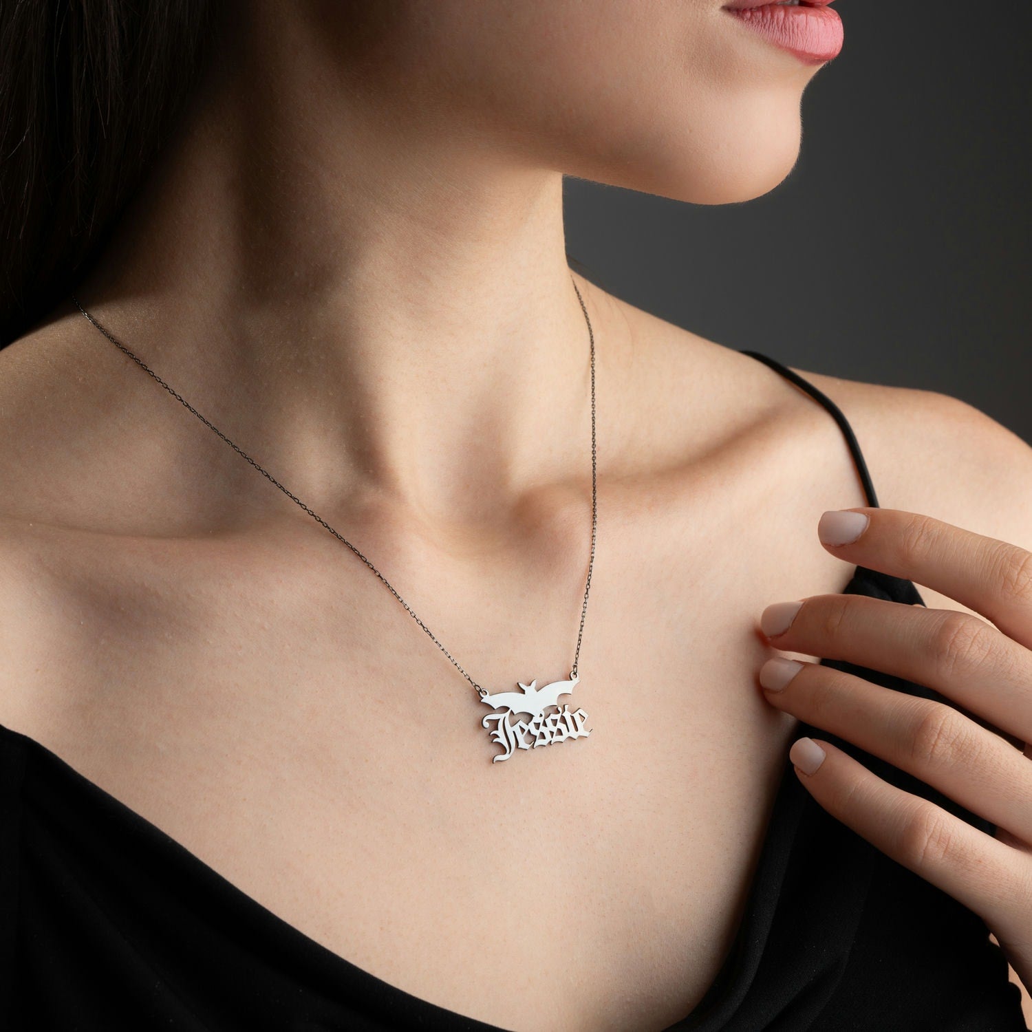 Personalised Ghost Bat Witch Pumpkin Name Necklace