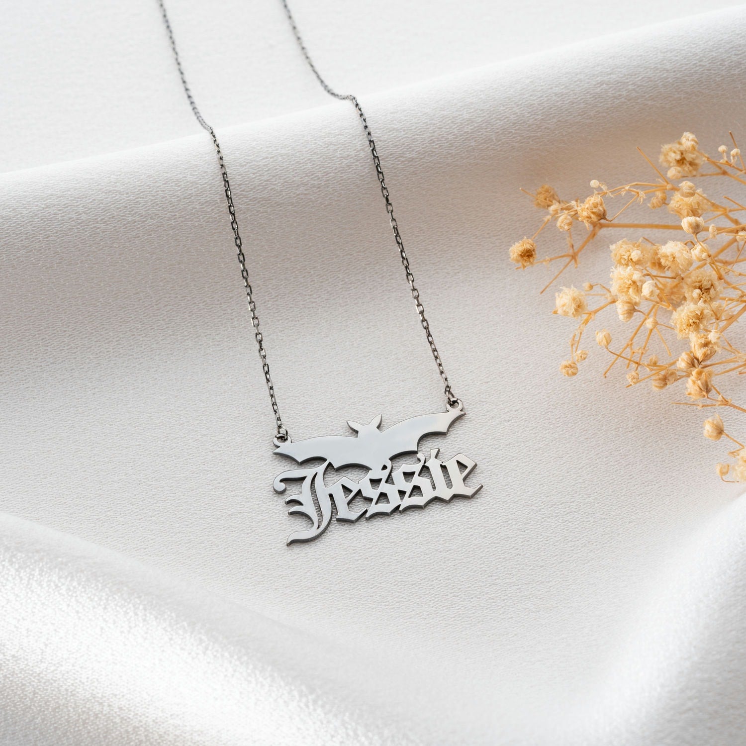 Personalised Ghost Bat Witch Pumpkin Name Necklace