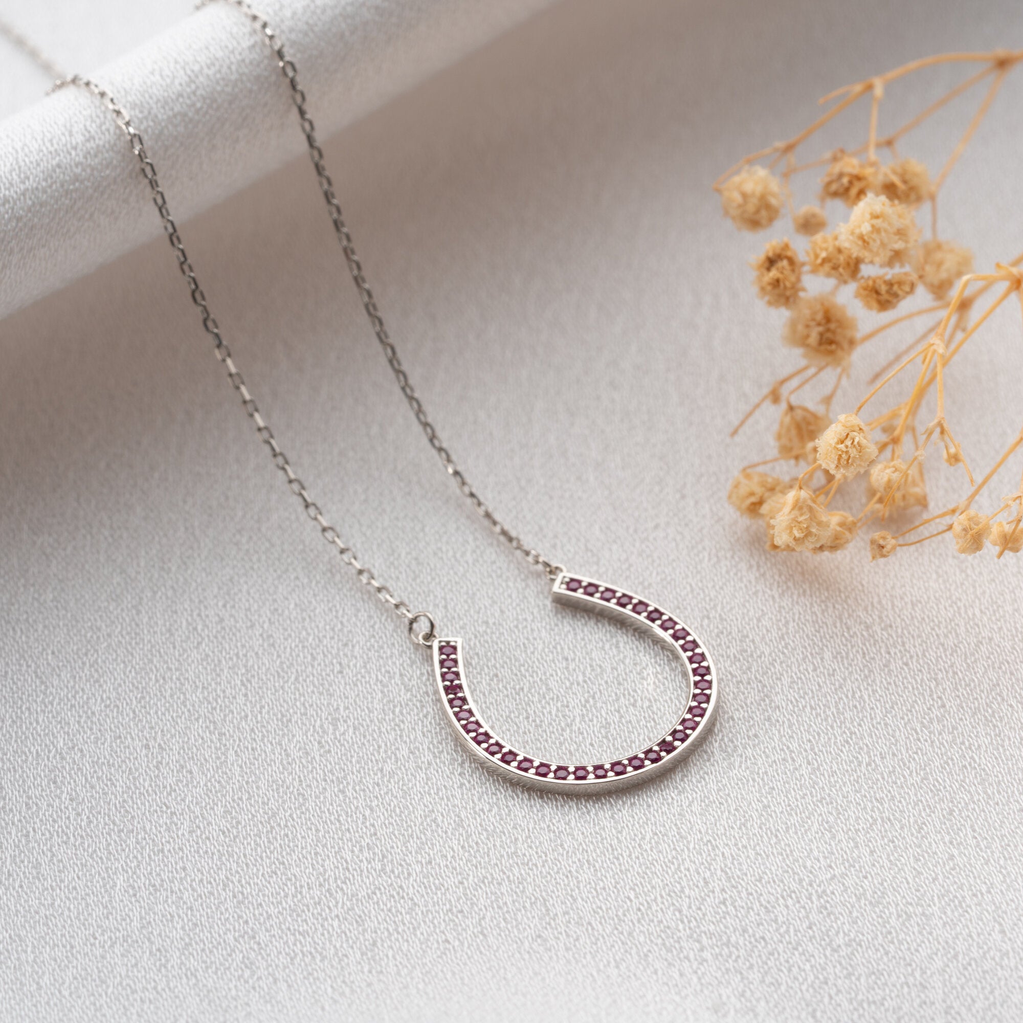 Horseshoe Necklace with Birthstone