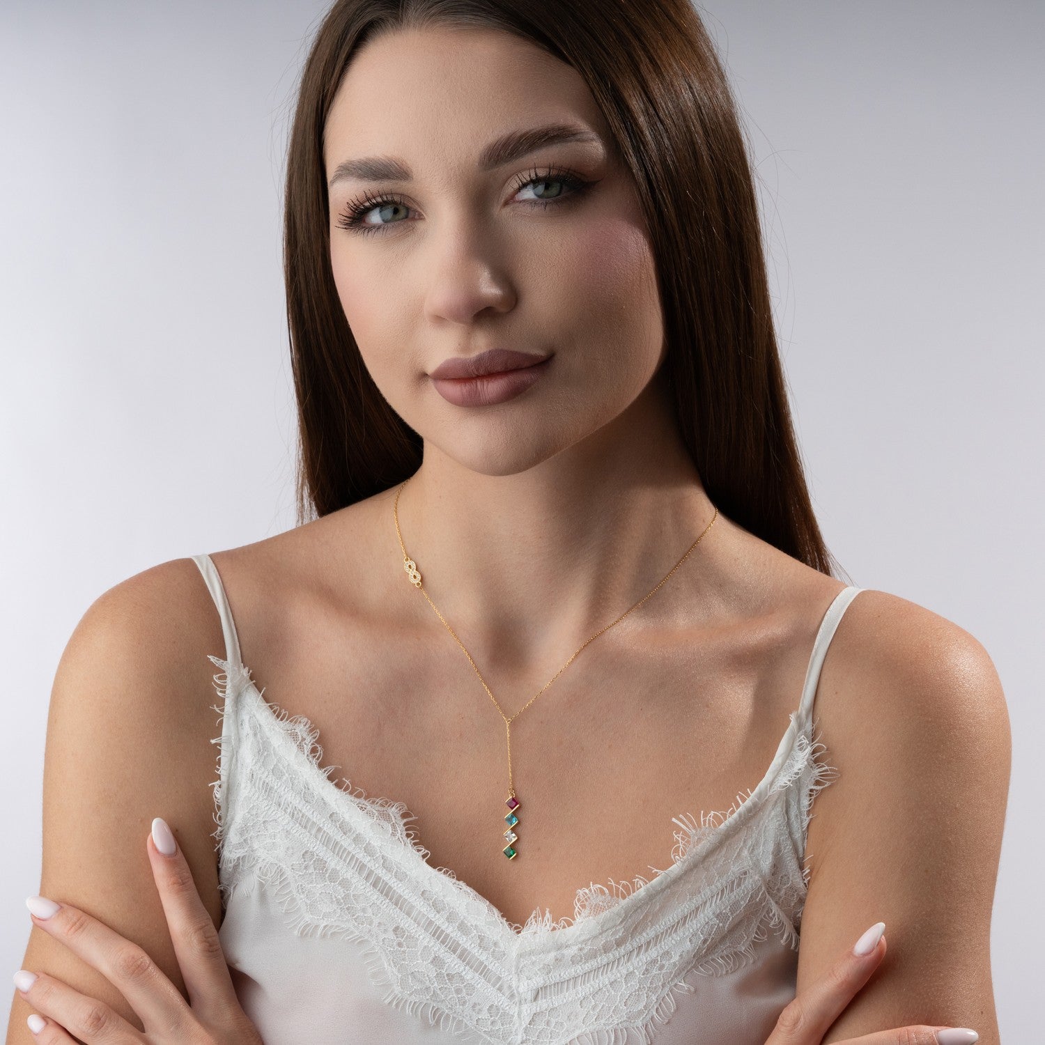 Infinity Birthstone Lariat Necklace