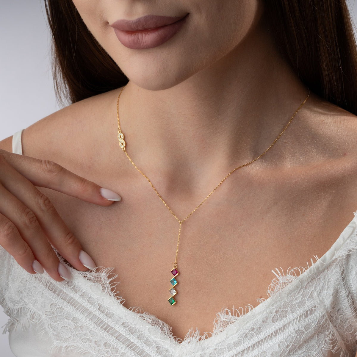 Infinity Birthstone Lariat Necklace