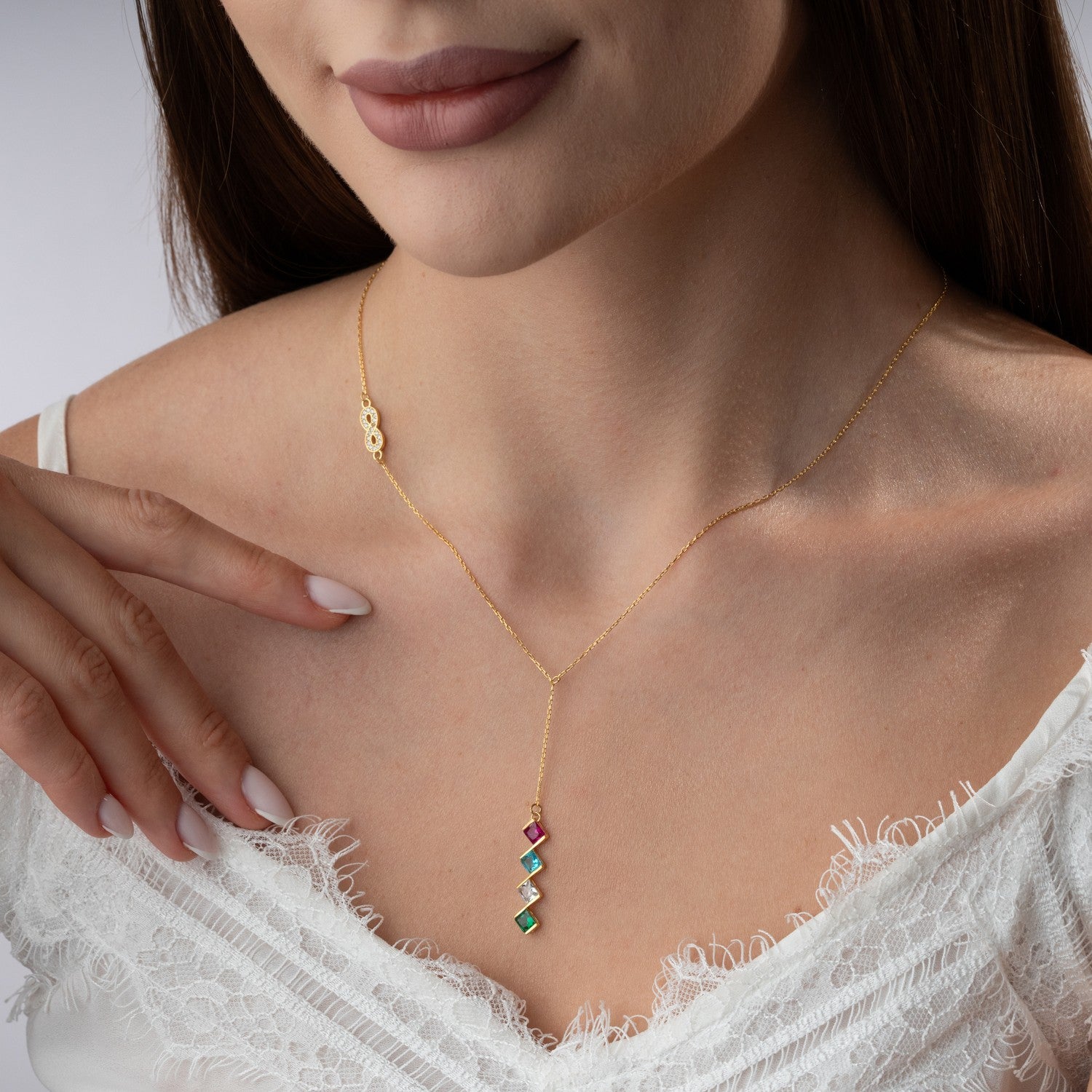 Infinity Birthstone Lariat Necklace
