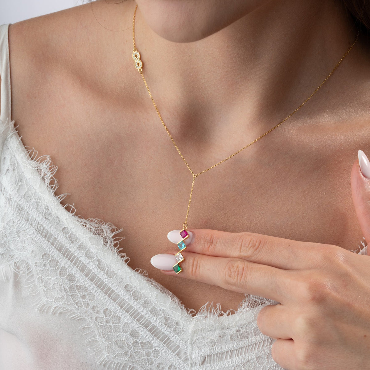 Infinity Birthstone Lariat Necklace