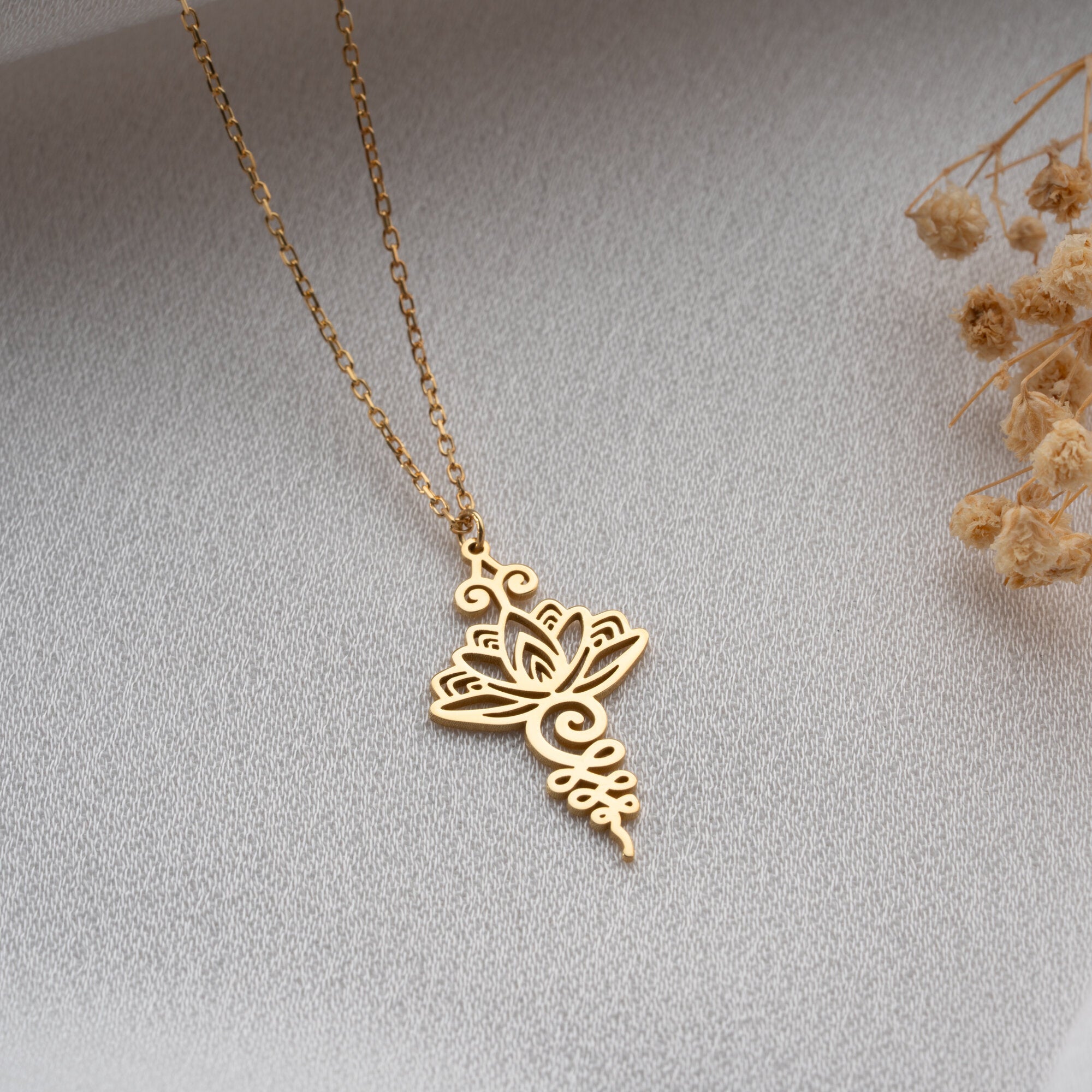 Lotus Flower Unalome Necklace