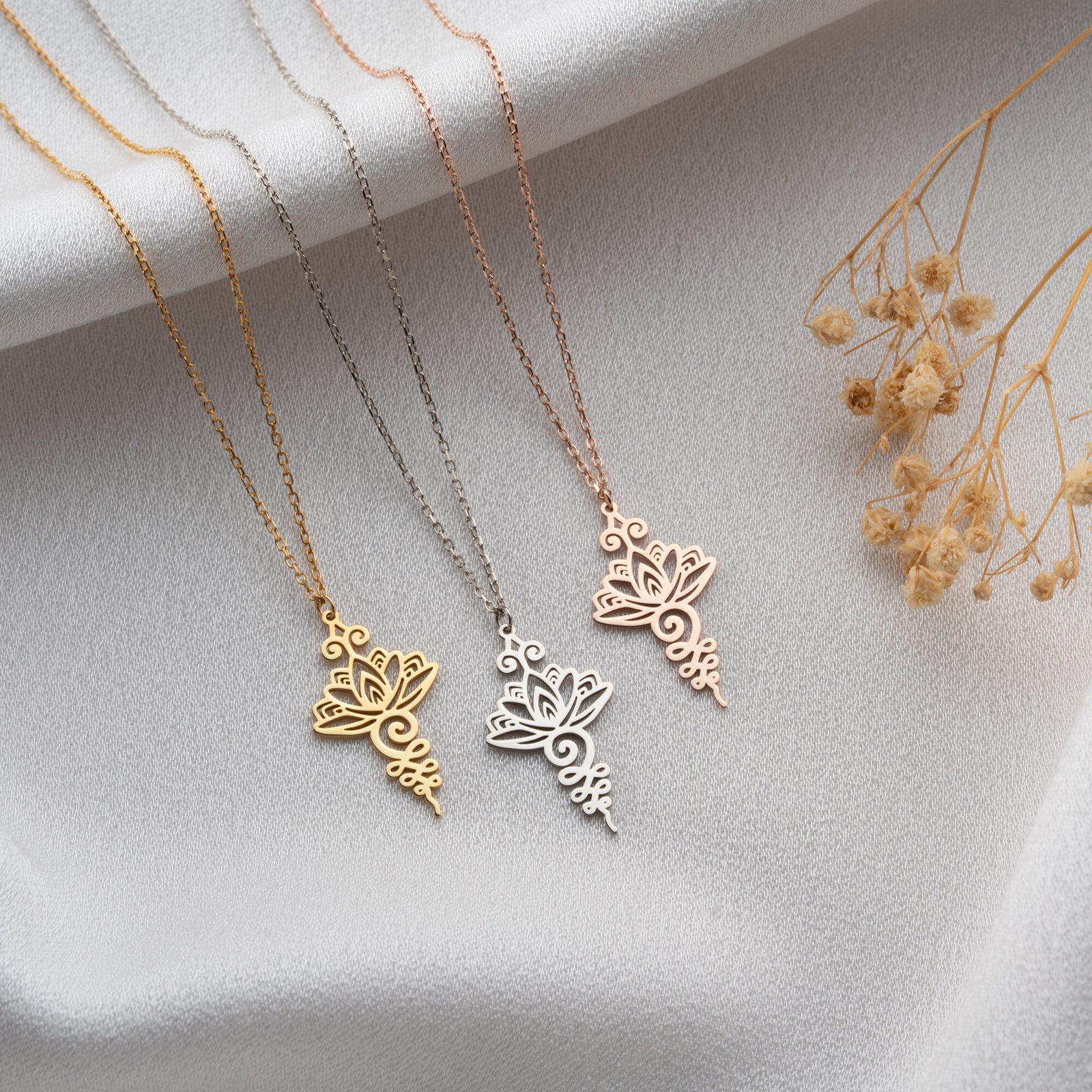 Lotus Flower Unalome Necklace