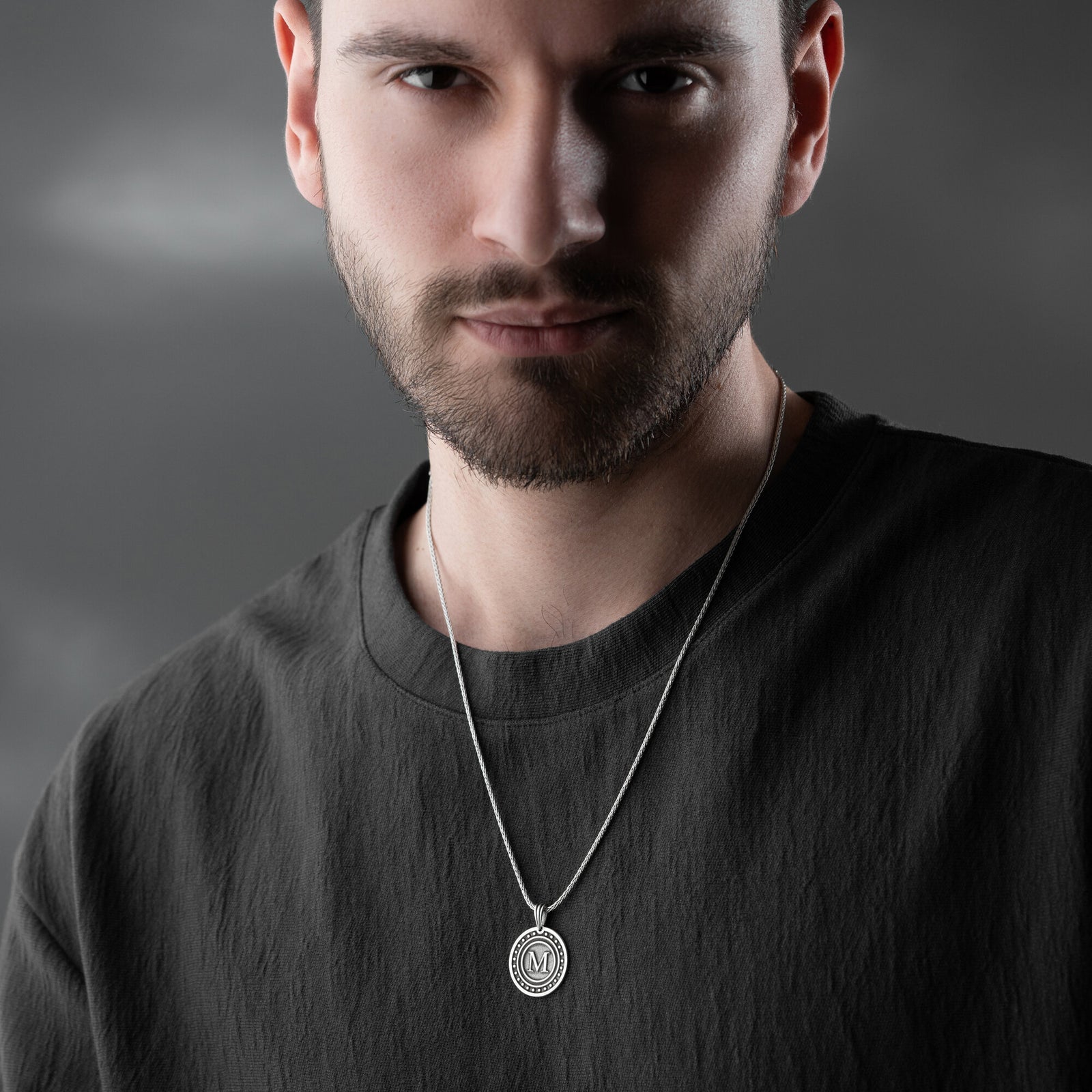 Circle Initial Necklace for Men