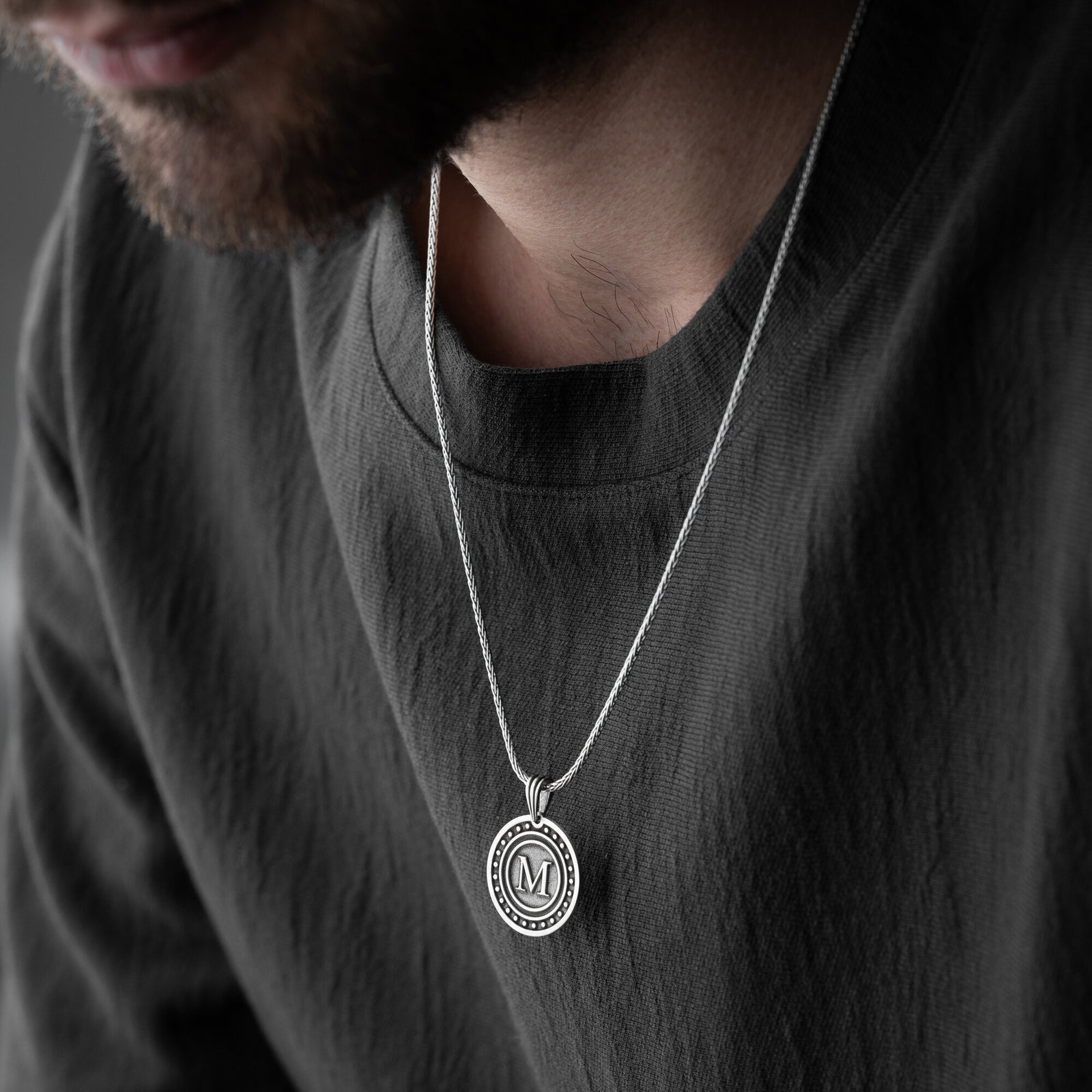 Circle Initial Necklace for Men