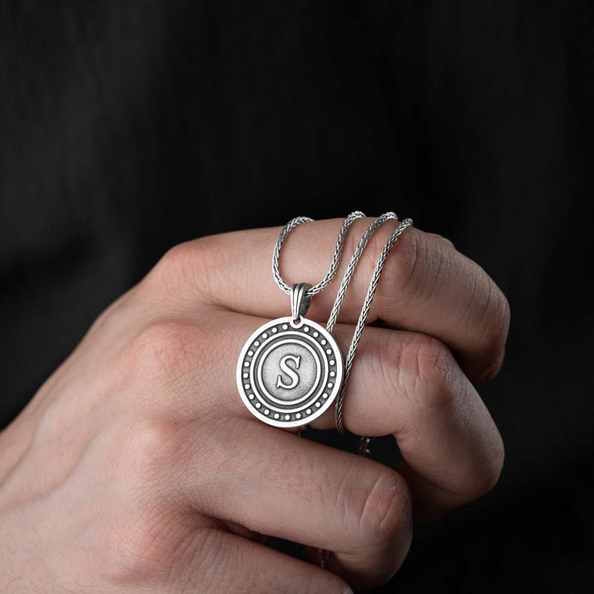 Circle Initial Necklace for Men