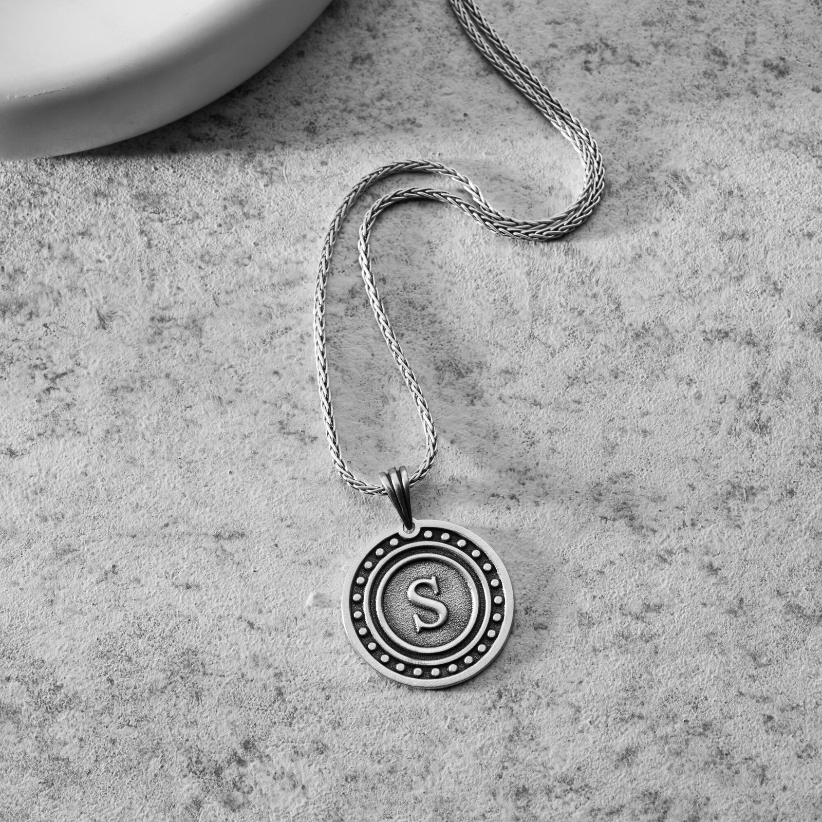 Circle Initial Necklace for Men