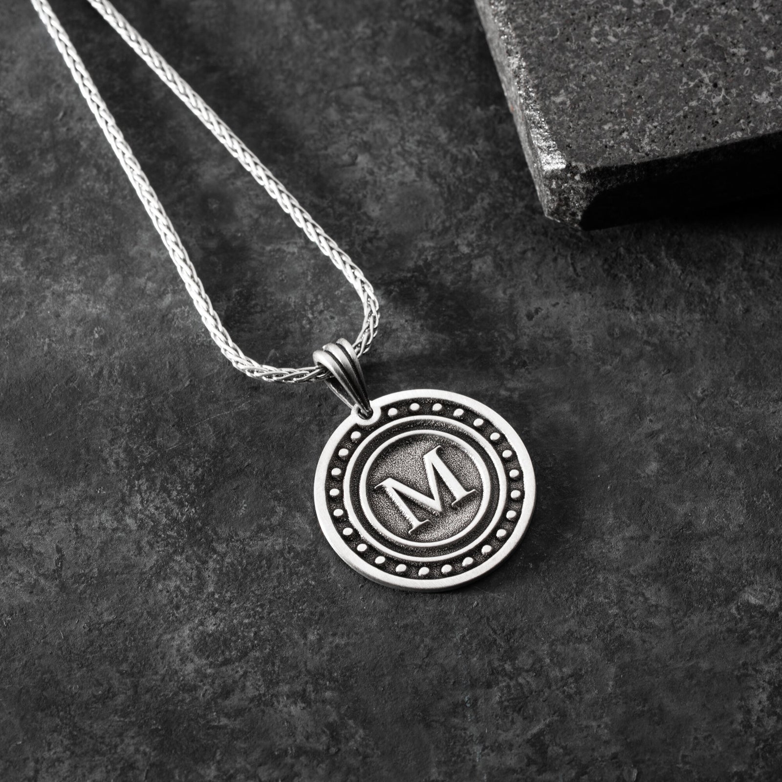 Circle Initial Necklace for Men