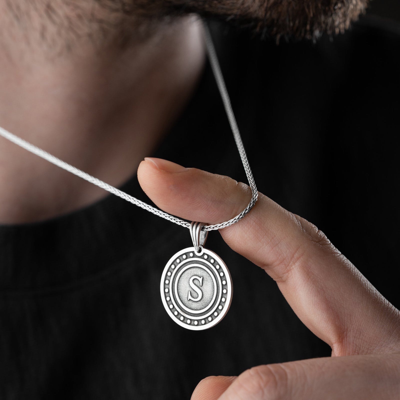 Circle Initial Necklace for Men