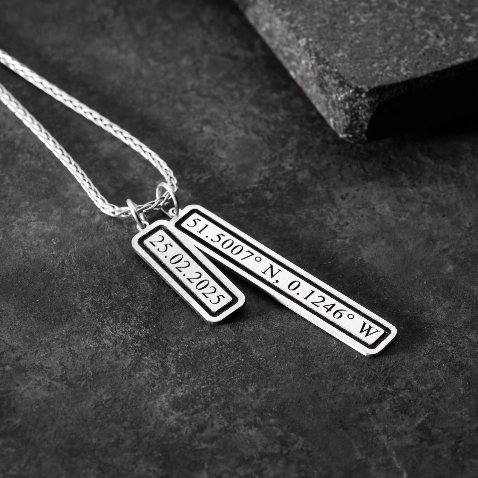 Coordinates and Date Necklace For Men