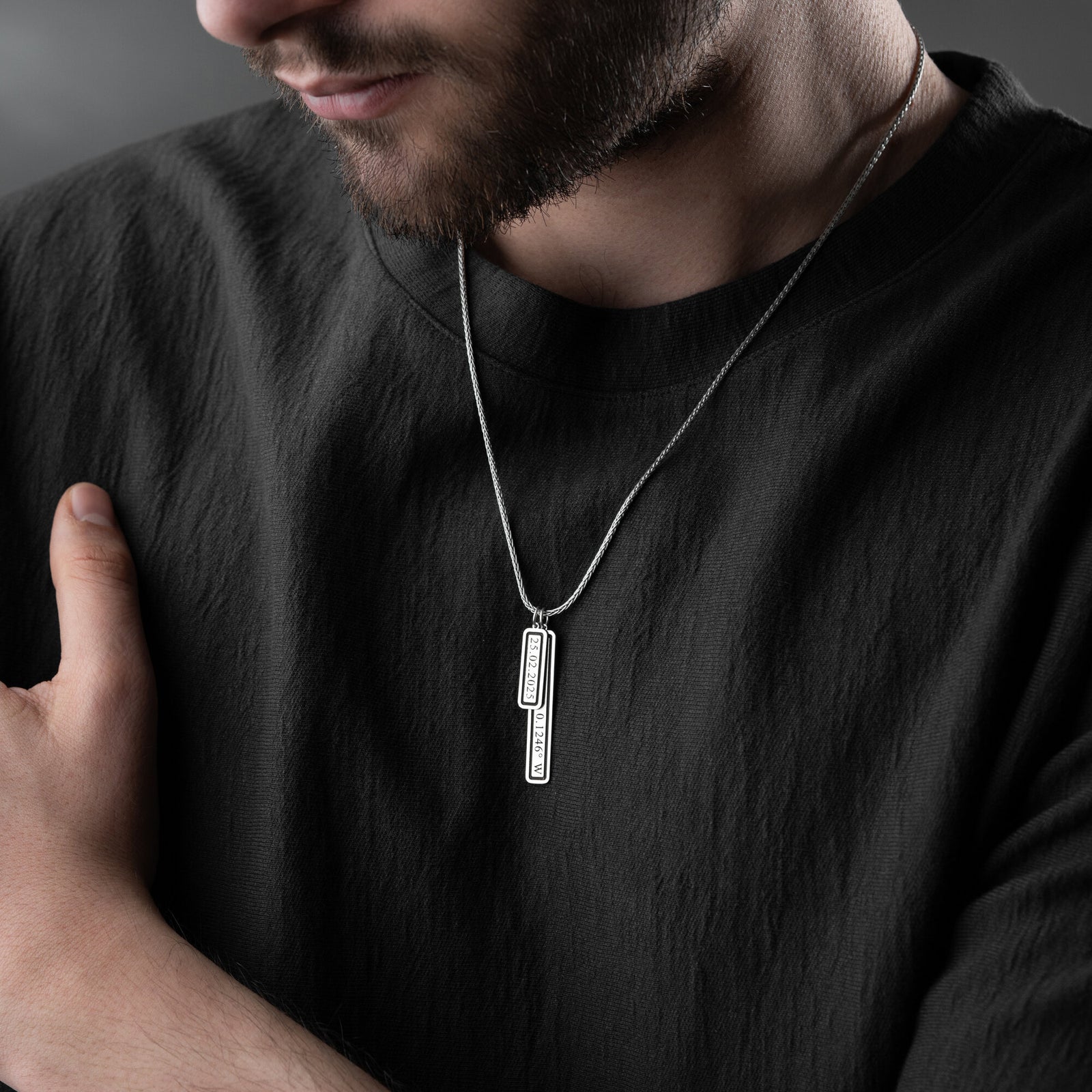 Coordinates and Date Necklace For Men