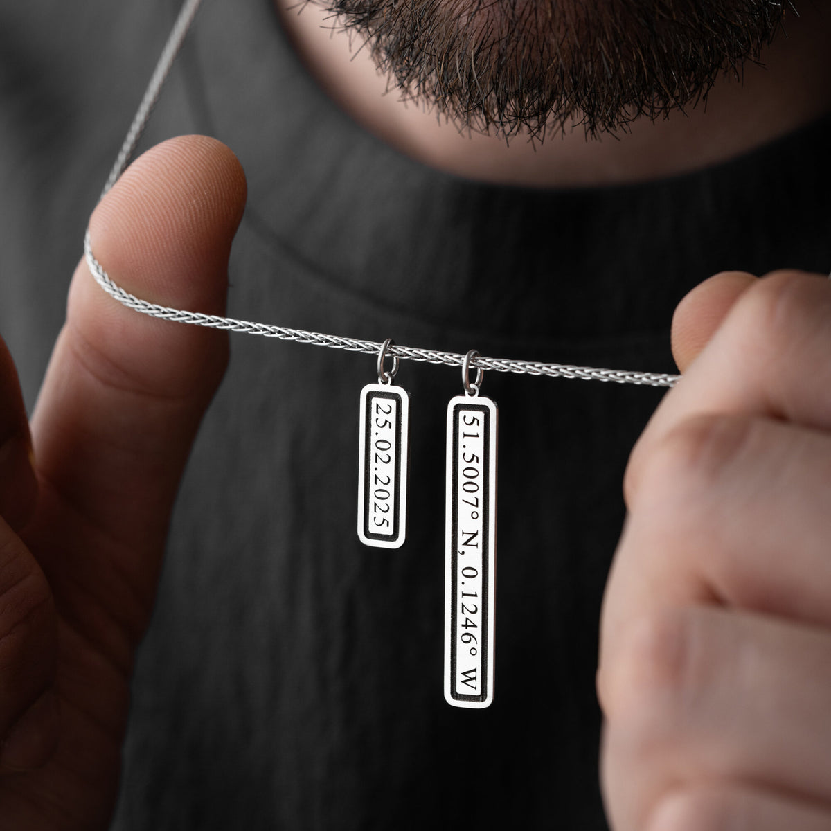 Coordinates and Date Necklace For Men