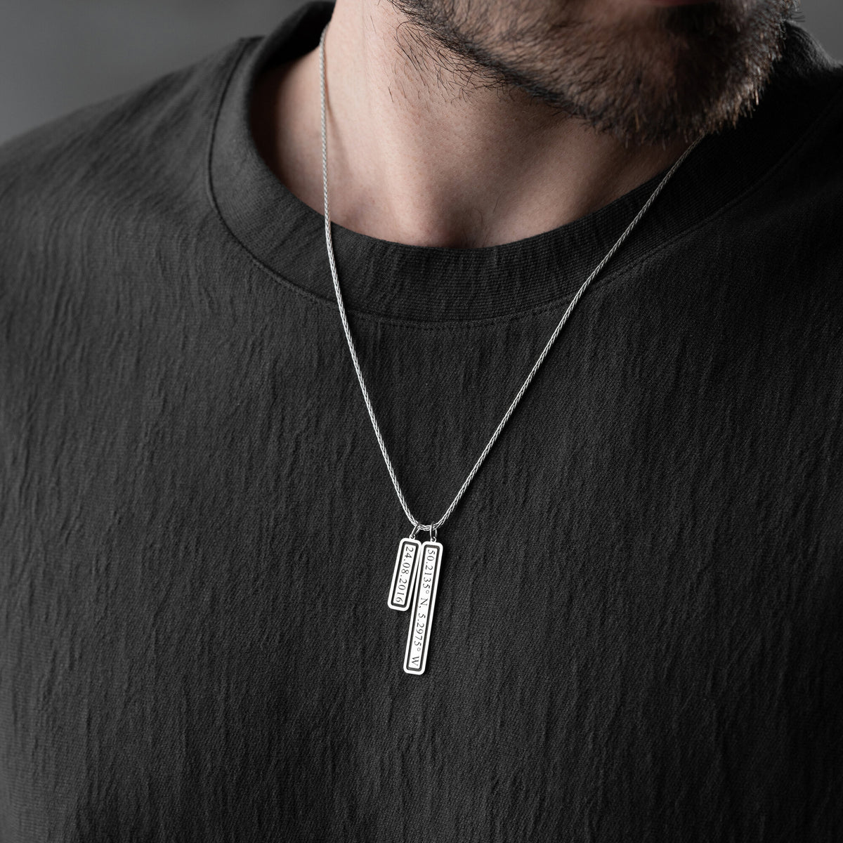 Coordinates and Date Necklace For Men