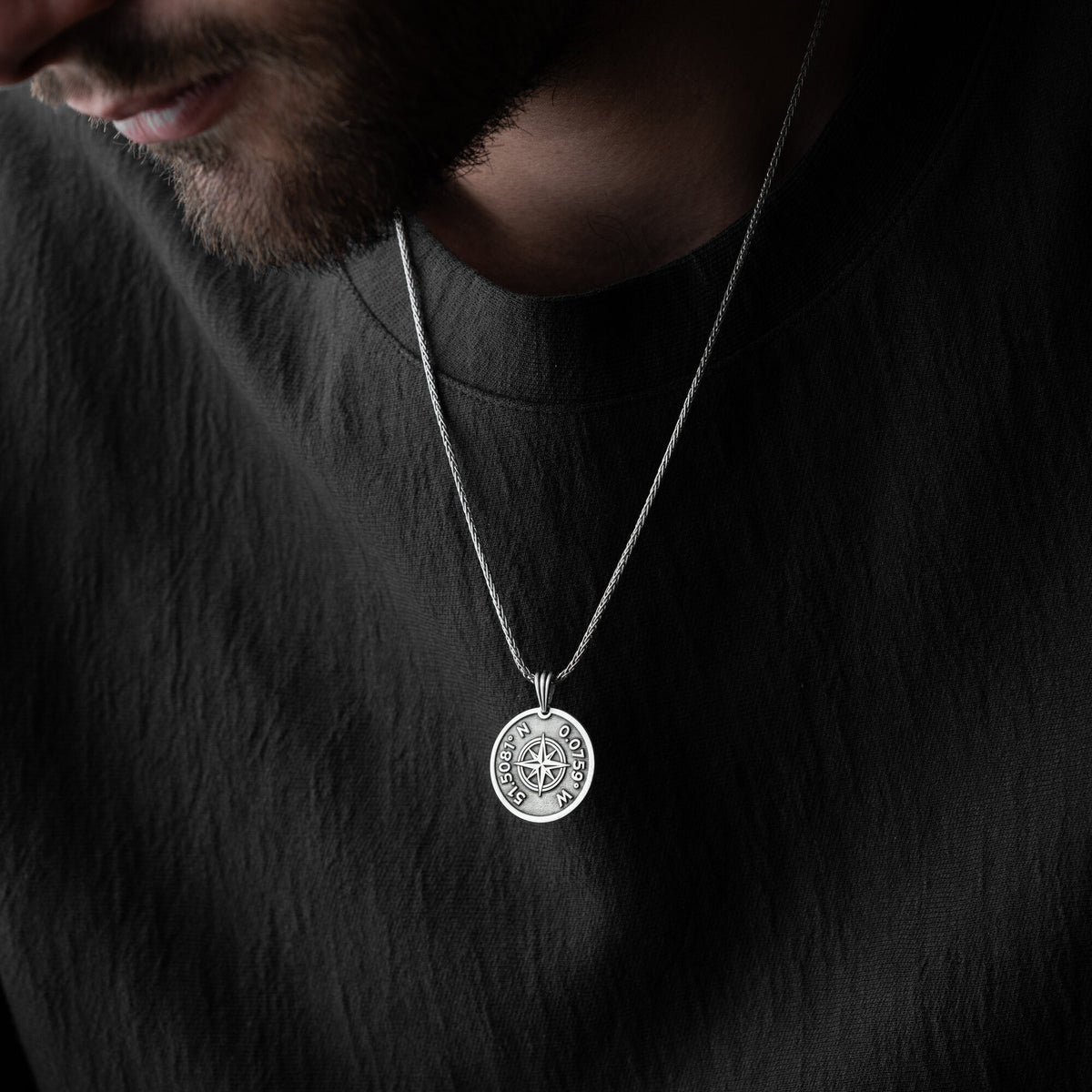 Custom Coordinates Compass Necklace For Men