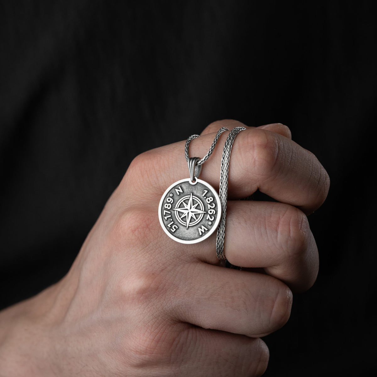 Custom Coordinates Compass Necklace For Men