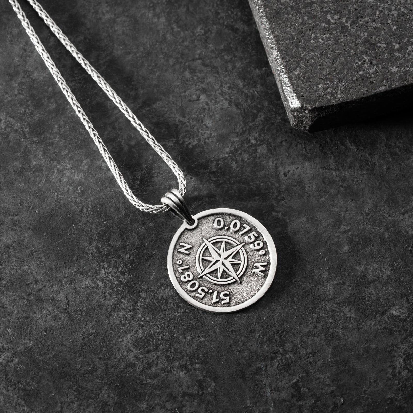 Custom Coordinates Compass Necklace For Men