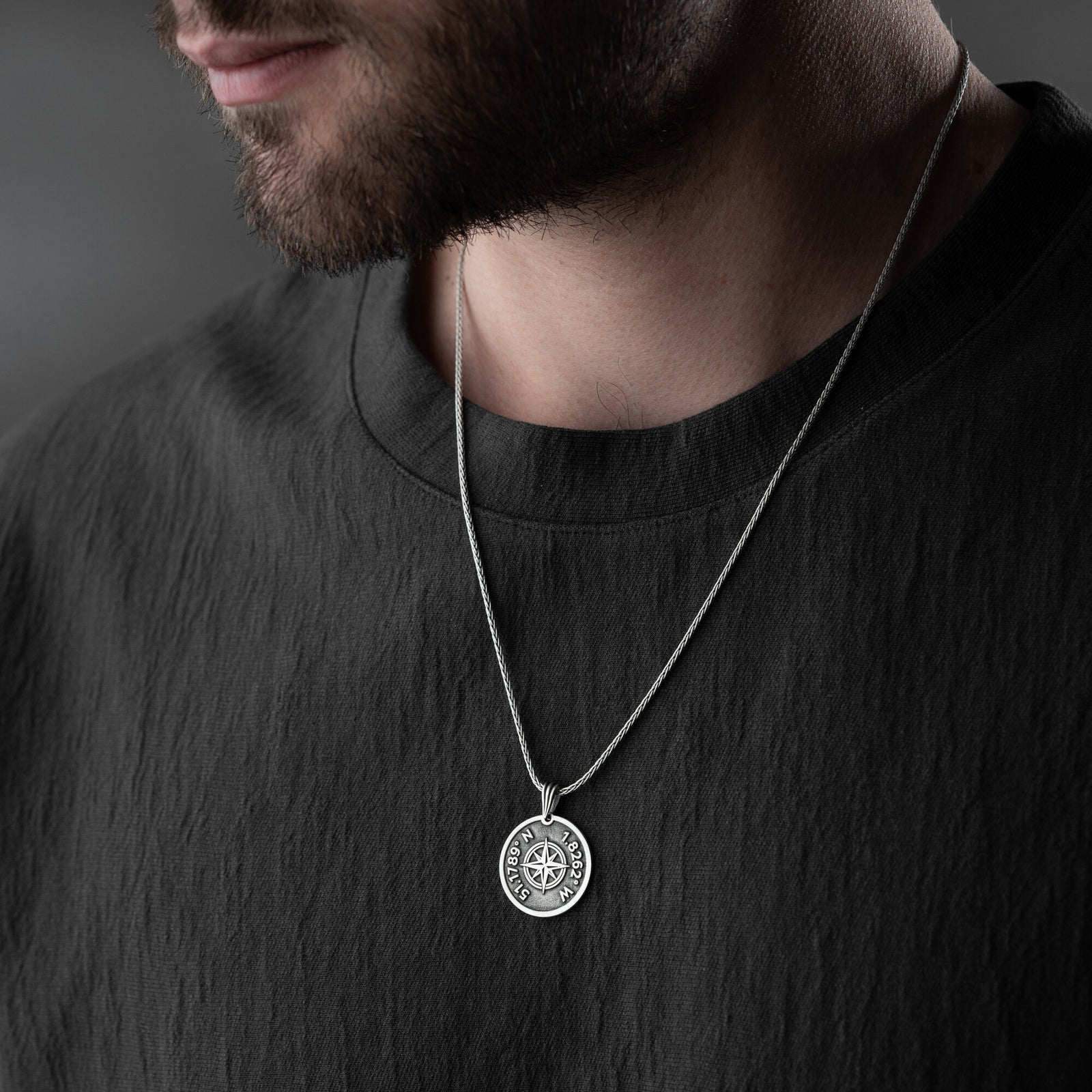 Custom Coordinates Compass Necklace For Men