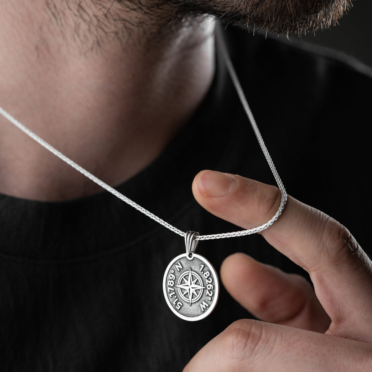 Custom Coordinates Compass Necklace For Men