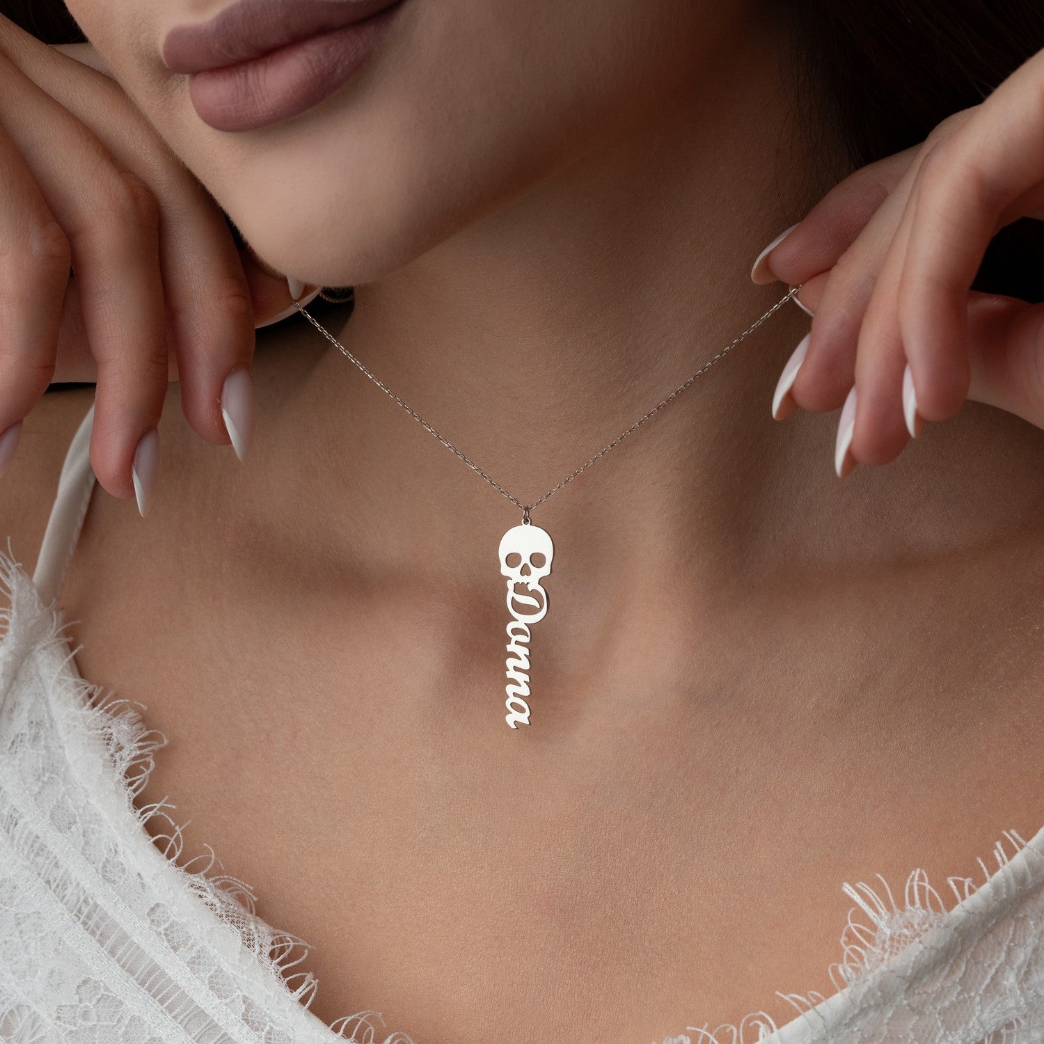 Personalised Gothic Skull Name Necklace | Edgy Gift for Her
