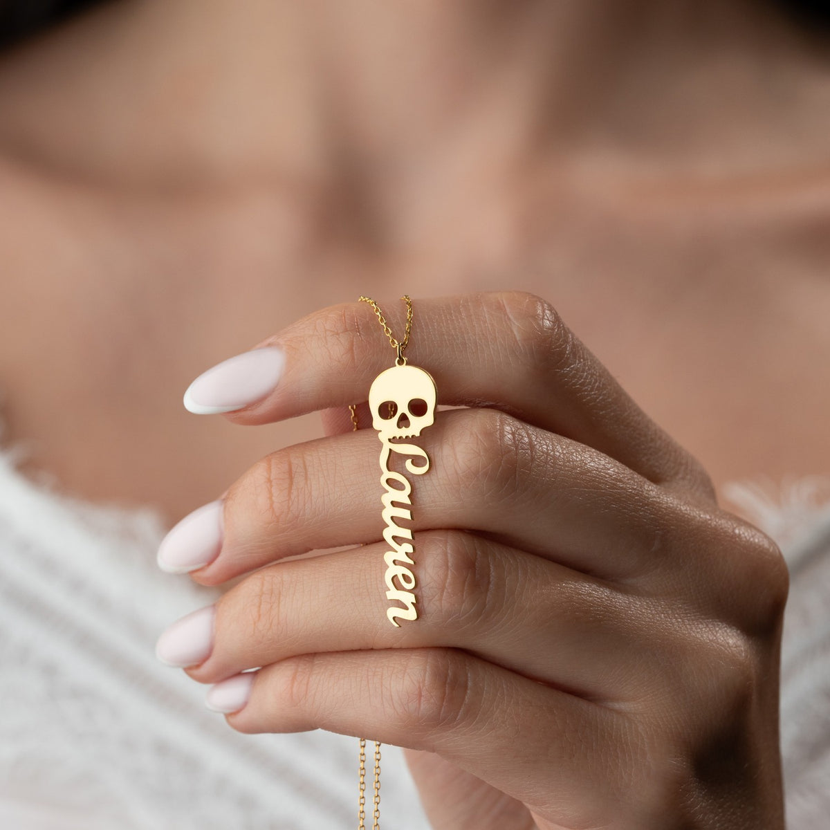 Personalised Gothic Skull Name Necklace | Edgy Gift for Her