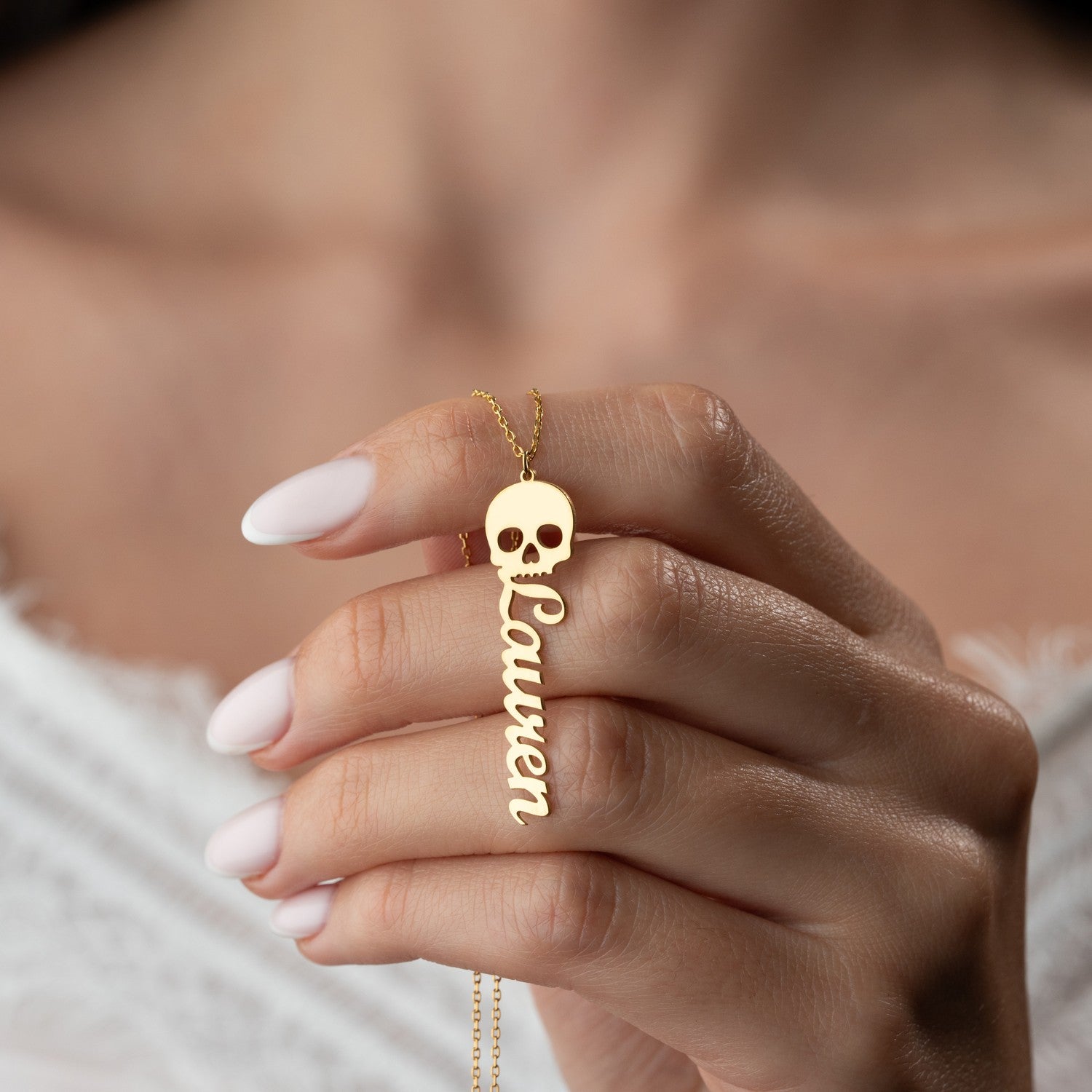 Personalised Gothic Skull Name Necklace | Edgy Gift for Her