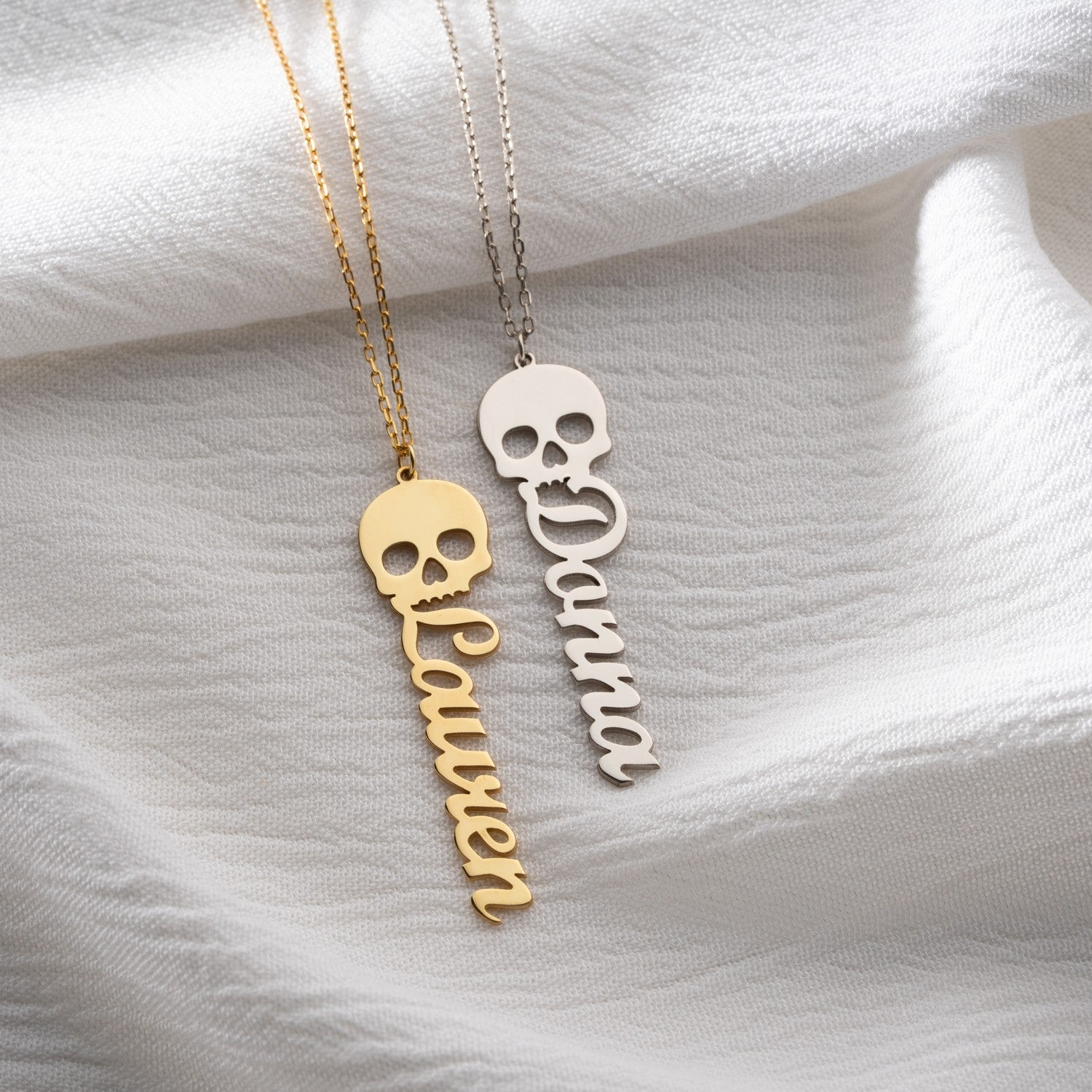 Personalised Gothic Skull Name Necklace | Edgy Gift for Her