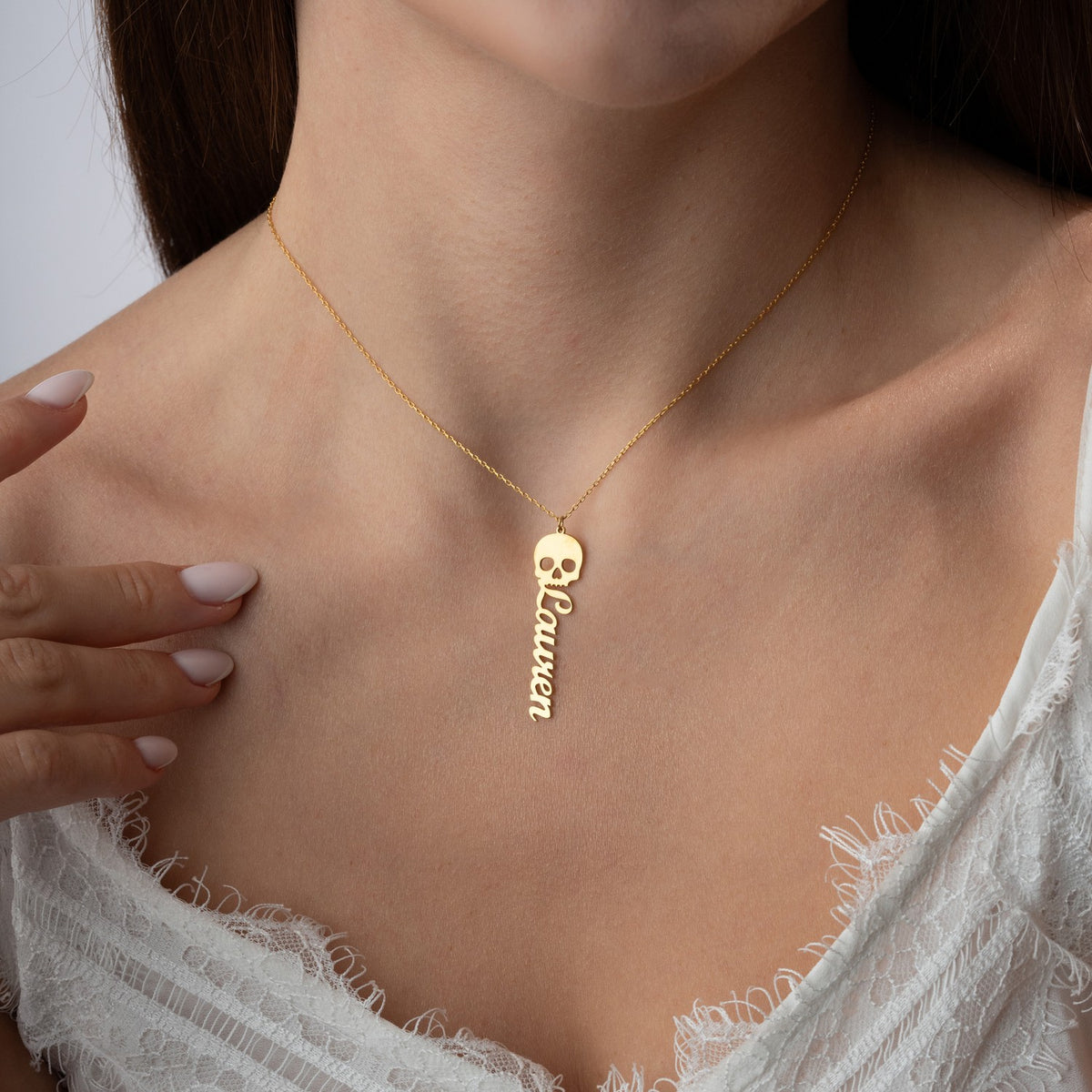 Personalised Gothic Skull Name Necklace | Edgy Gift for Her