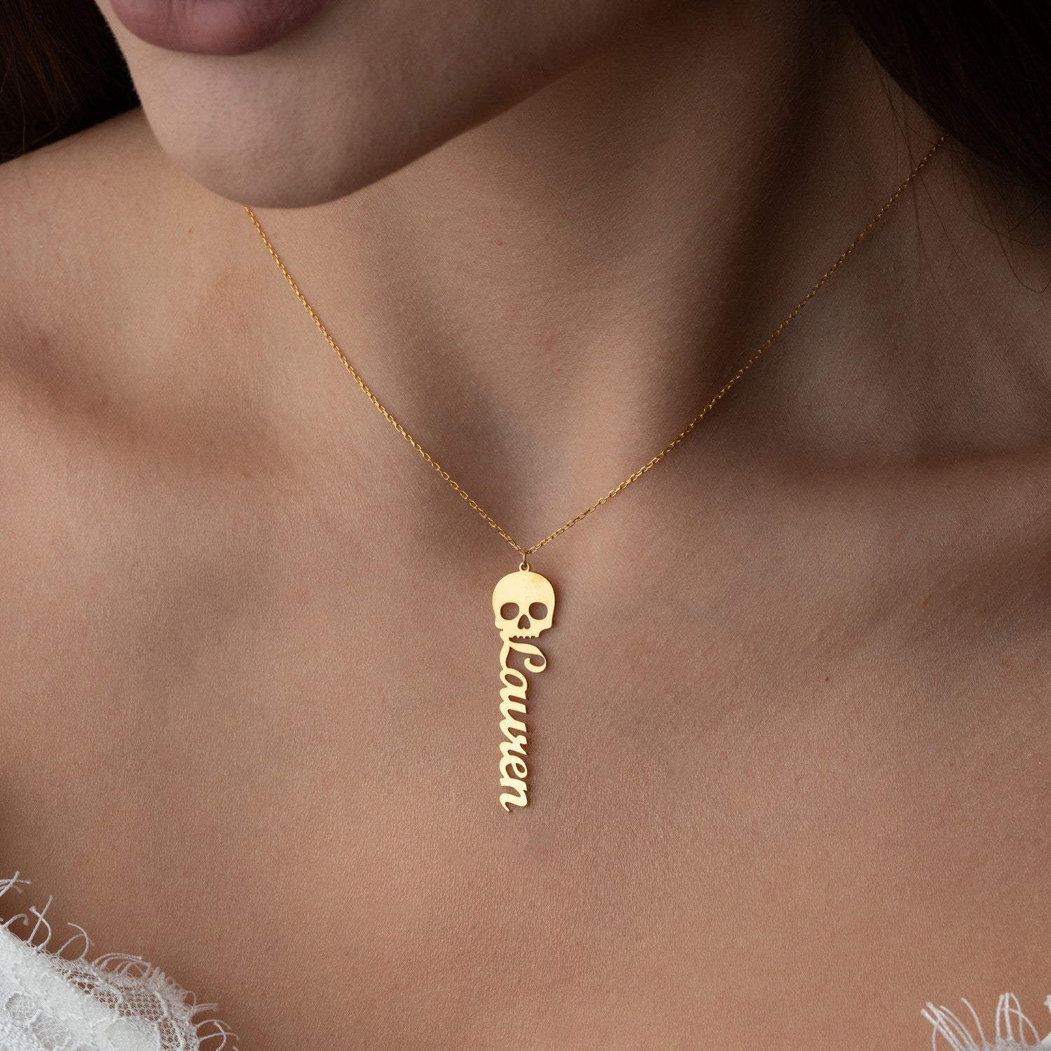 Personalised Gothic Skull Name Necklace | Edgy Gift for Her