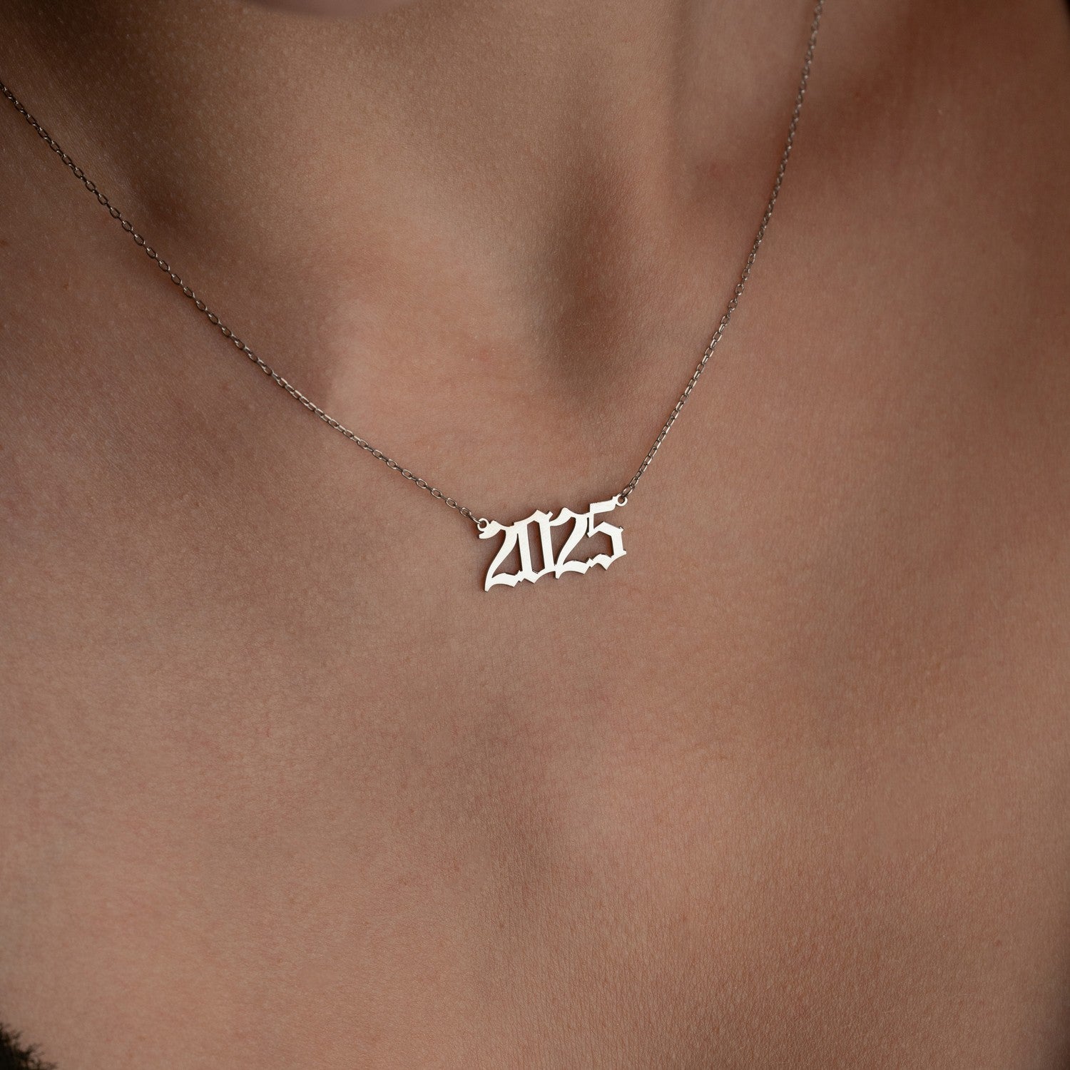 Old English Year Necklace | Birth Year Gift