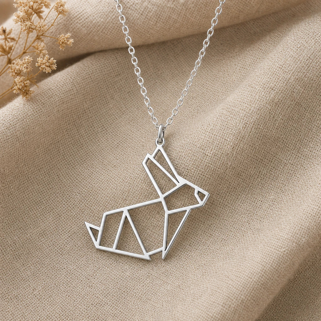 Origami Bunny Rabbit Pendant Necklace in sterling silver